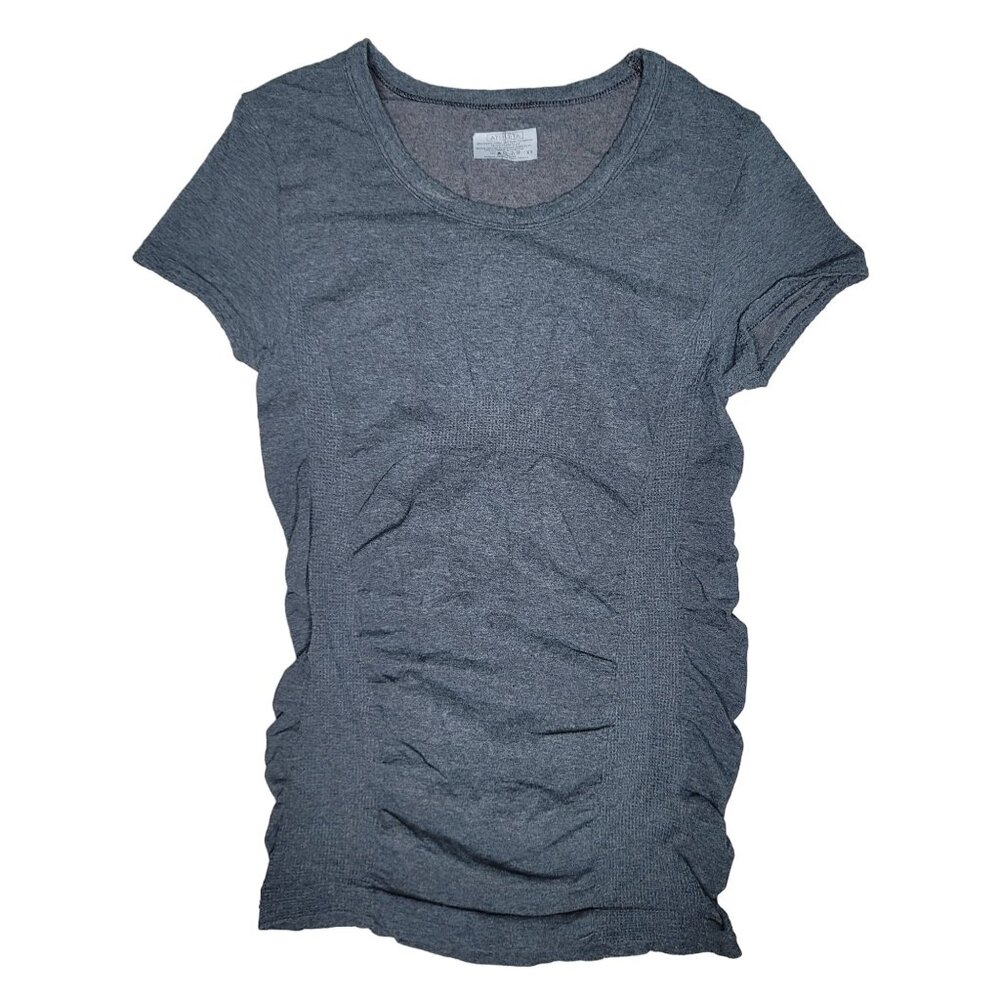 Athleta Women's XS Organic Cotton & Spandex Ruched Gray Short-Sleeve Top